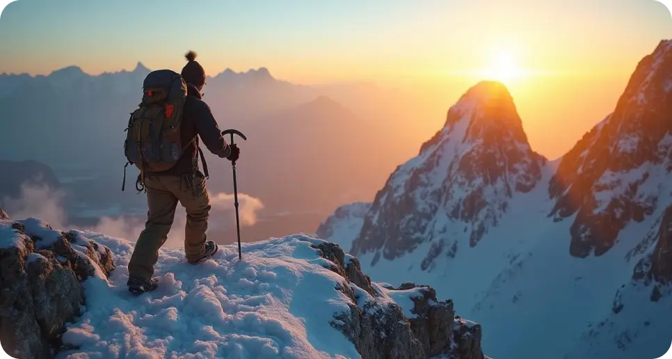 a person standing on a snowy mountain
