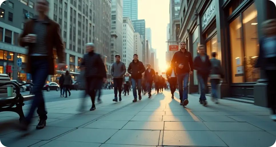 a group of people walking on a sidewalk