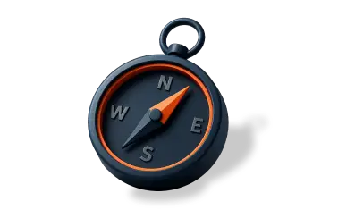 a black and orange compass