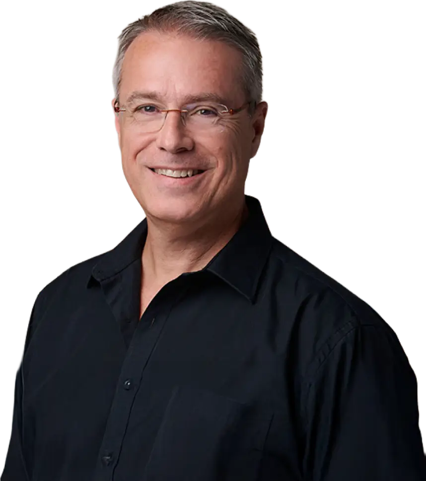 a man wearing glasses and a black shirt